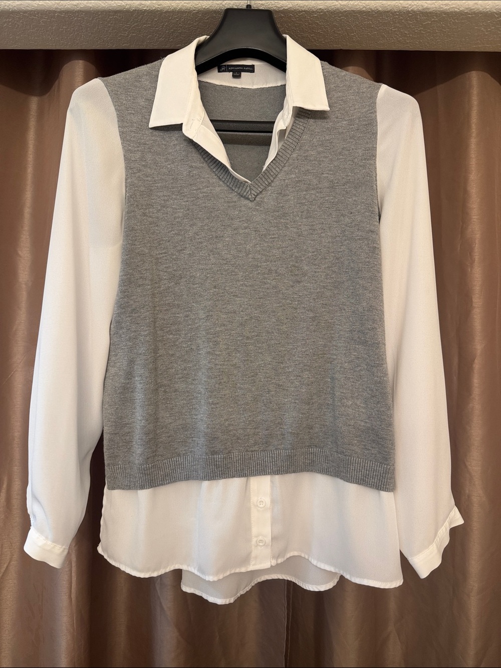 Adrianna Papell White Blouse with Grey V-Neck Knit Vest